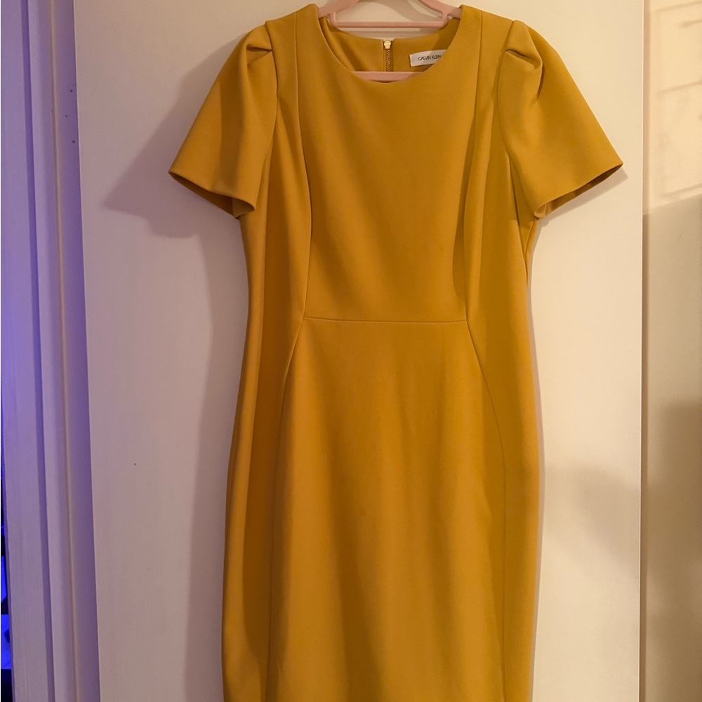 Calvin Klein Mustard Short Sleeve Sheath Dress